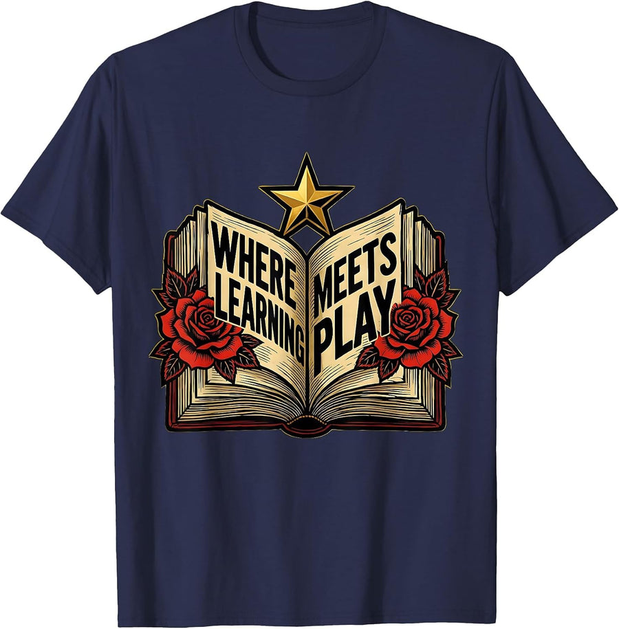 Where Learning Meets Play Preschool Teacher Design T-Shirt - Navy Blue