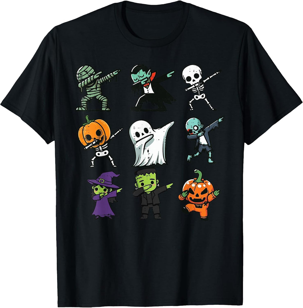 Halloween Ghost Pumpkin Skeleton Dab Costume Boys Girls Kids T-Shirt - Black