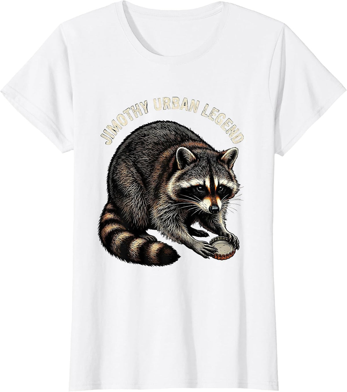 Women's Jimothy Urban Legend Funny Raccoon Viral Meme Trash Panda T-Shirt - White