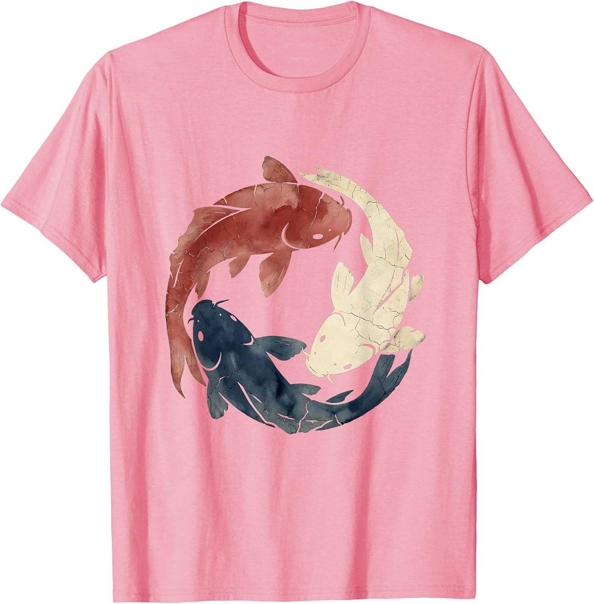 Men's Red White and Blue Koi Fish Circle Design T-Shirt - Pink