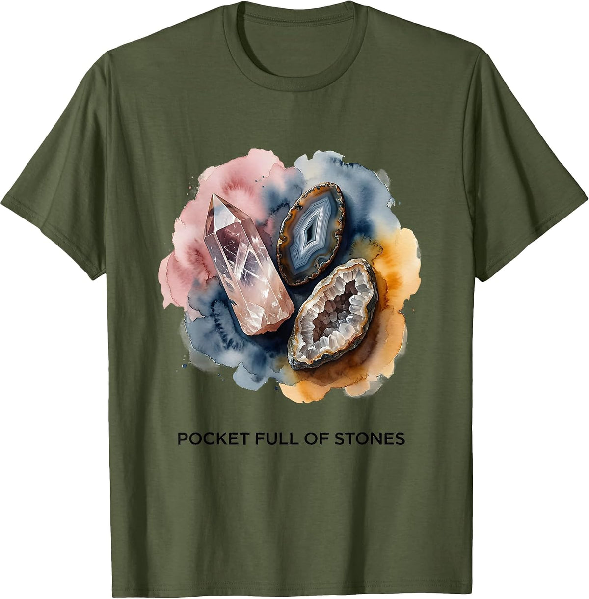 Pocket Full Of Stones Rock Collecting Design T-Shirt - Olive Green
