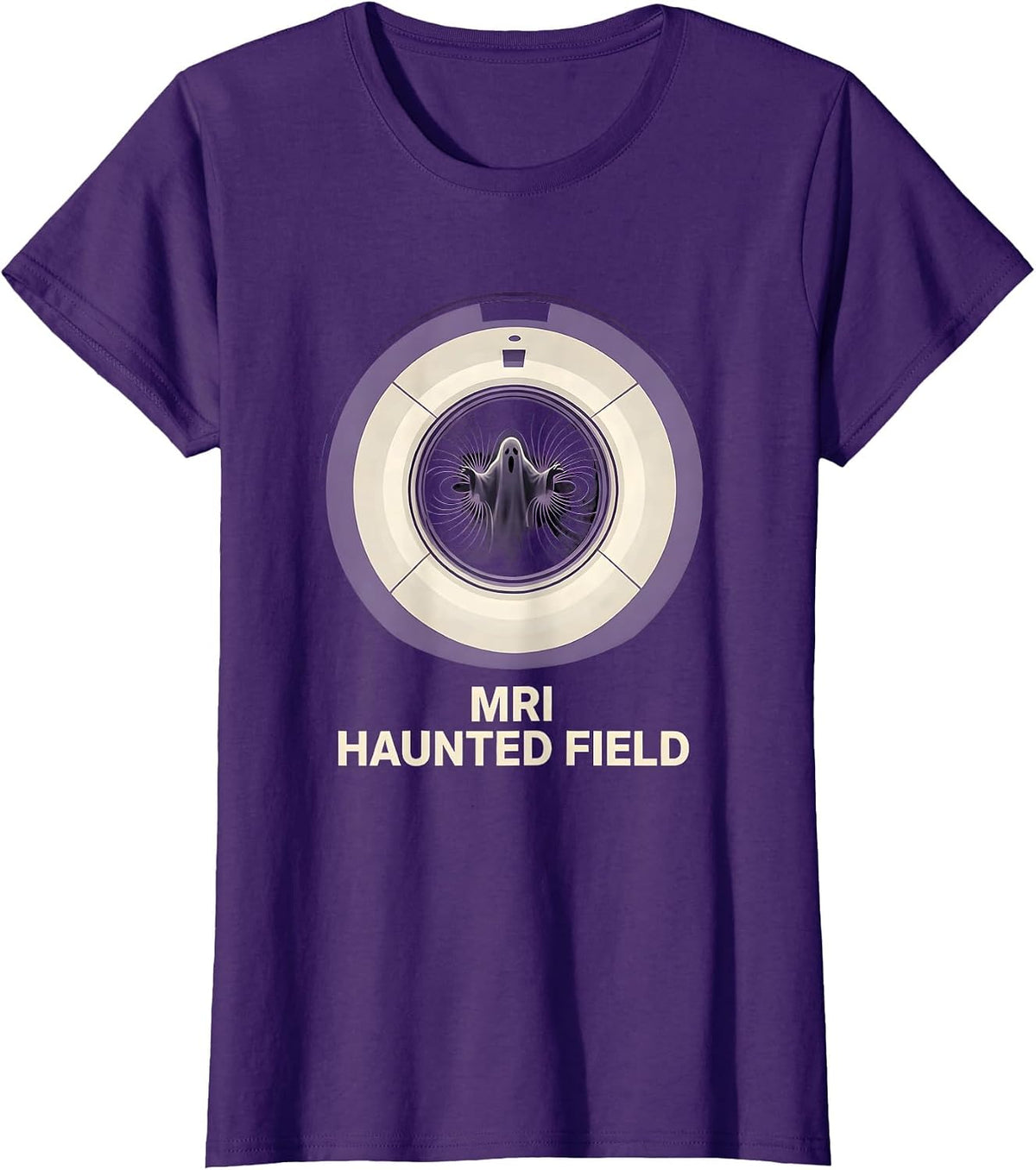 Women's MRI Haunted Field Funny Radiology Tech Halloween Ghost T-Shirt - Purple