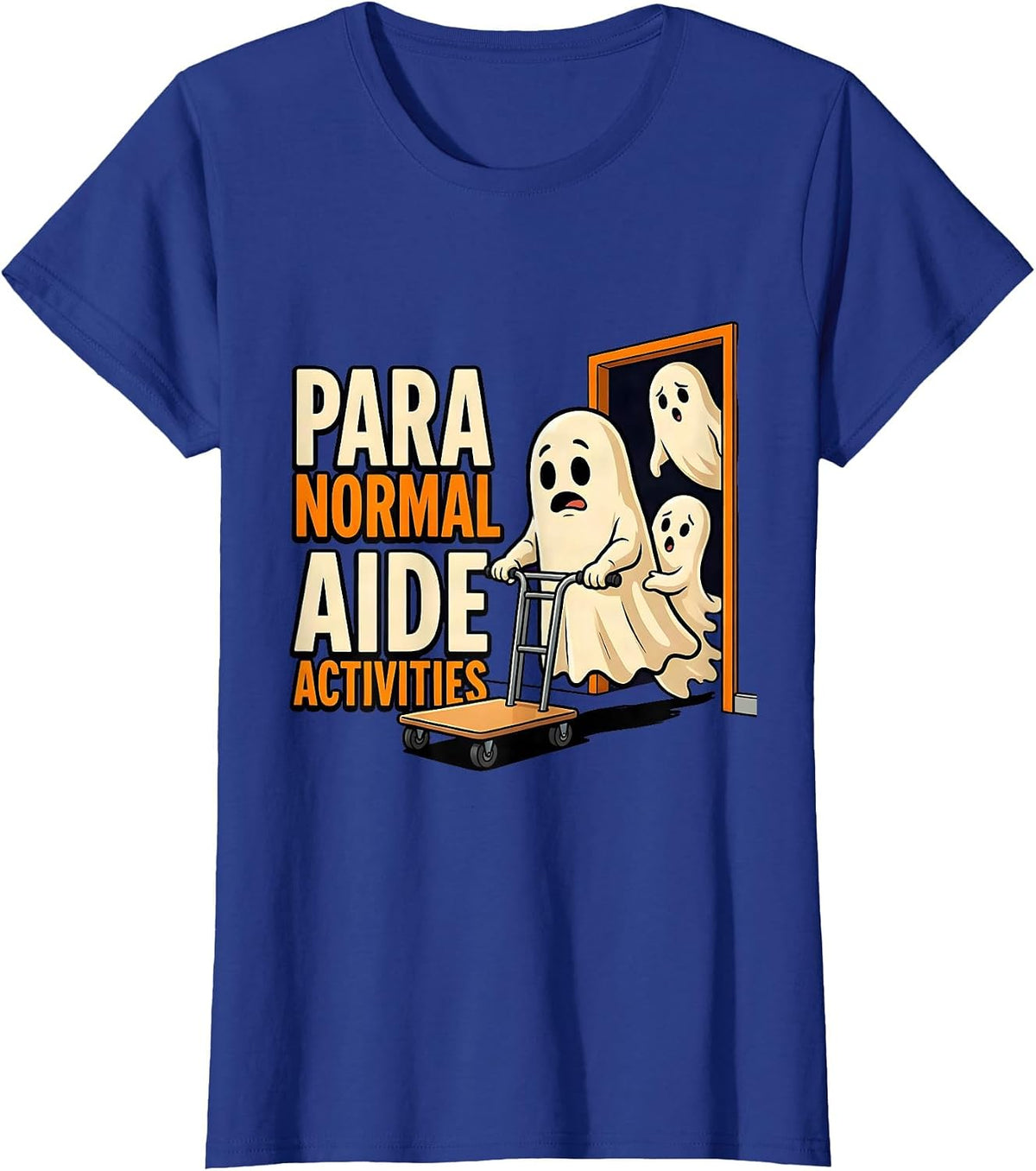 Women's Para Normal Aide Activities Cartoon Ghost Paraprofessional T-Shirt - Royal Blue