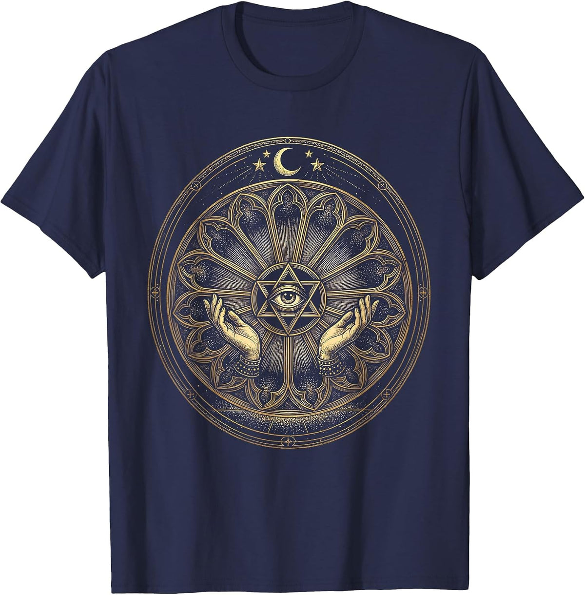 Men's Stained Glass Window Colorful Shadow Faith Design T-Shirt - Navy Blue