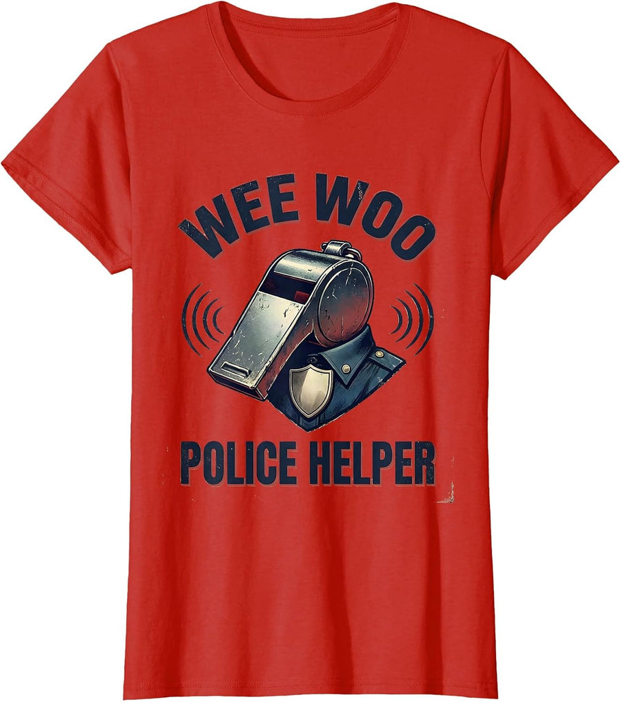 Women's Wee Woo Police Helper Vintage Funny Police Officer Kids T-Shirt - Red