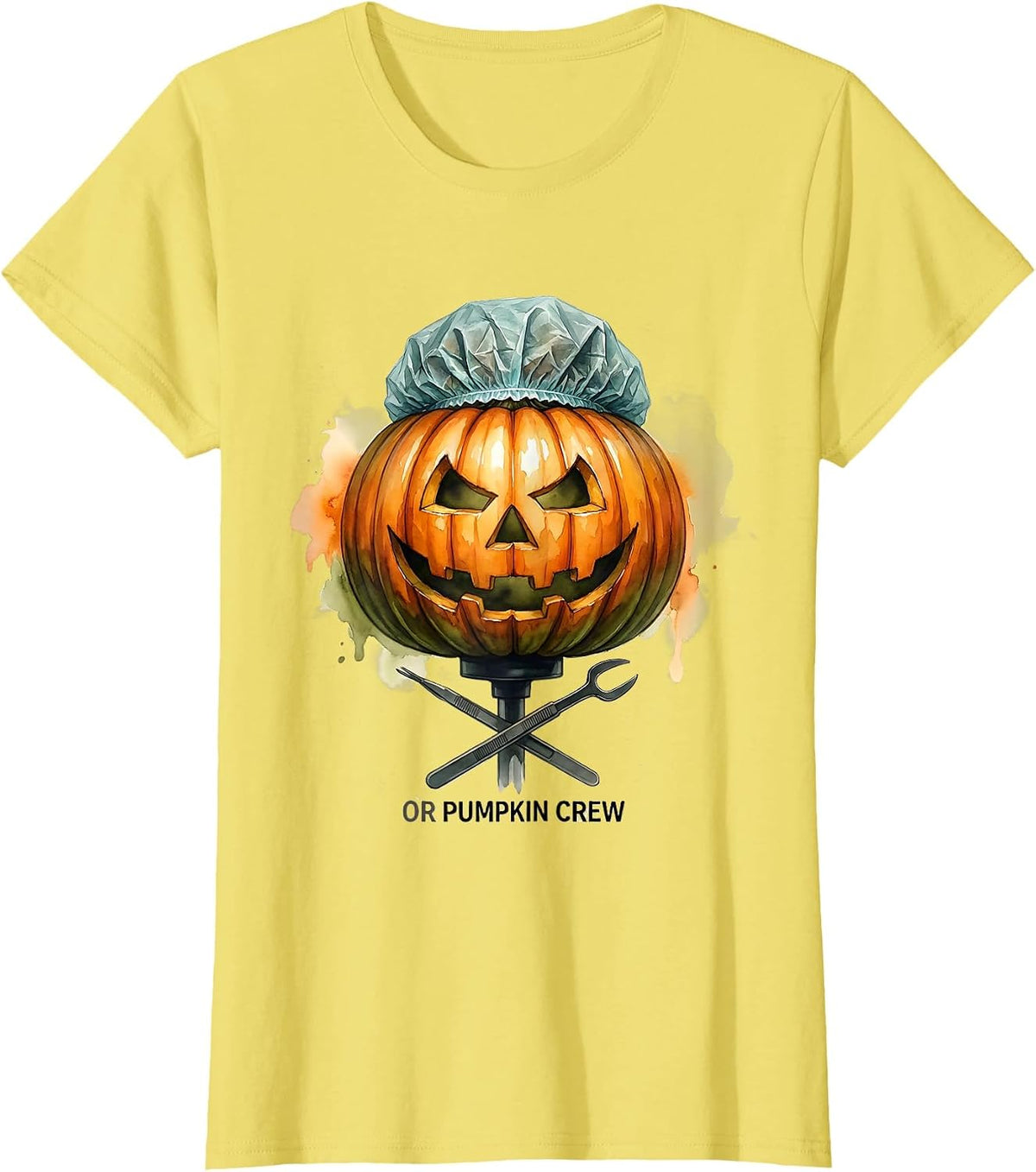 OR Pumpkin Crew Watercolor Halloween Nurse Crew Halloween T-Shirt - Lemon Yellow