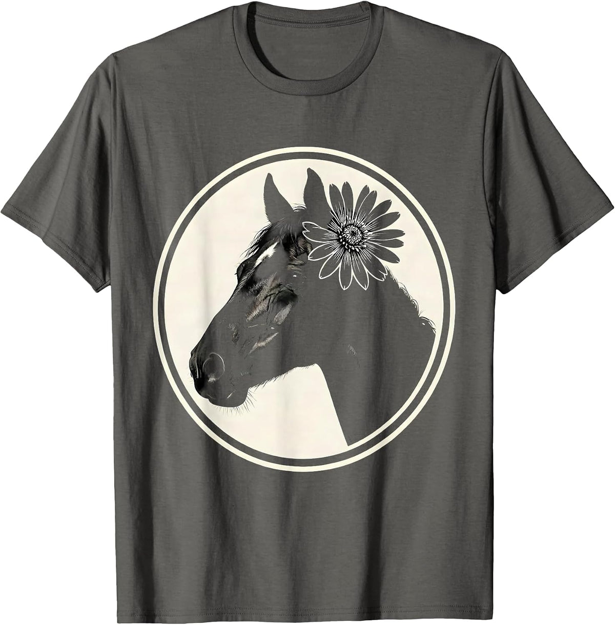 Horse Muzzle Wildflower Floral Nature Illustration T-Shirt - Asphalt Grey