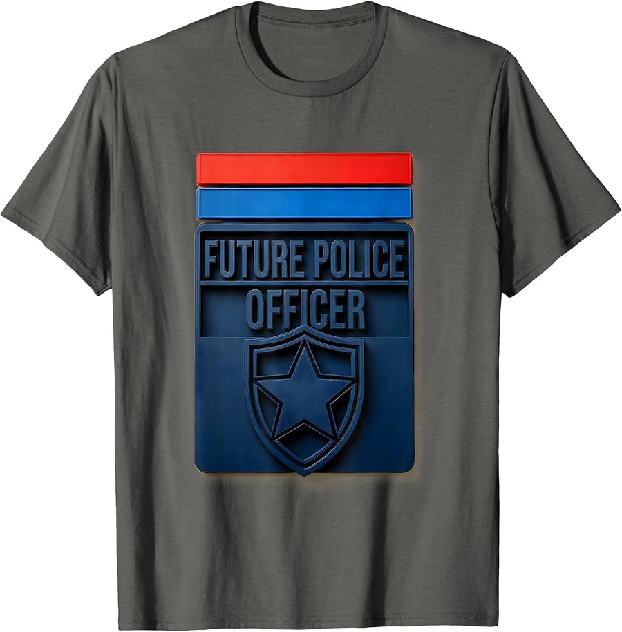 Future Police Officer Geometric Kids Costume Play T-Shirt - Asphalt Grey