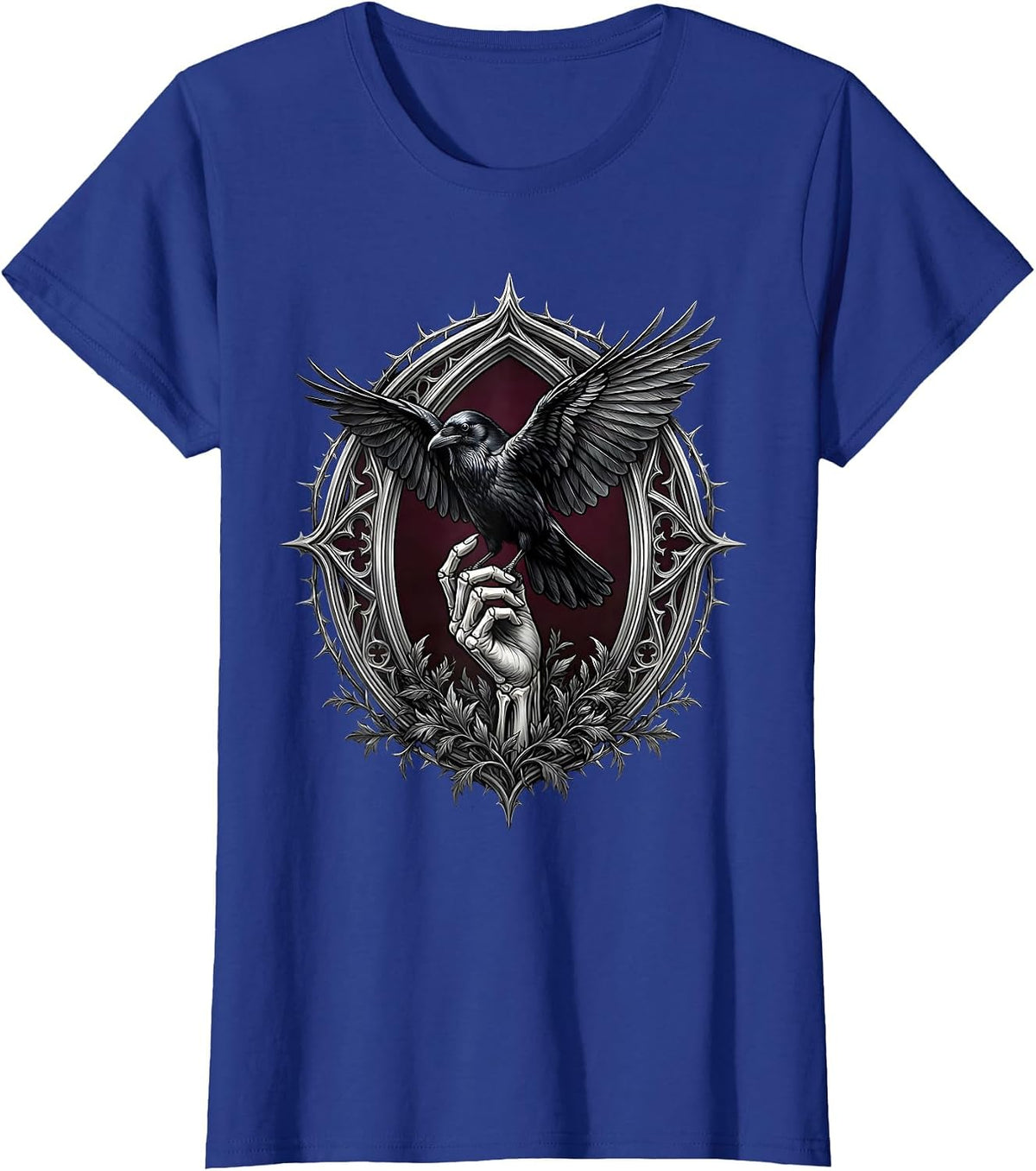 Women's Crow Perched on Hand Reaching Up Graphic T-Shirt - Royal Blue