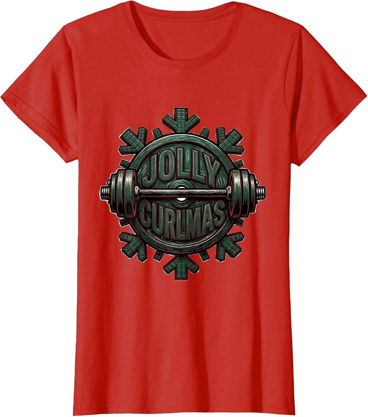 Jolly Curlmas Funny Christmas Gym Workout Weightlifting Gift T-Shirt - Red