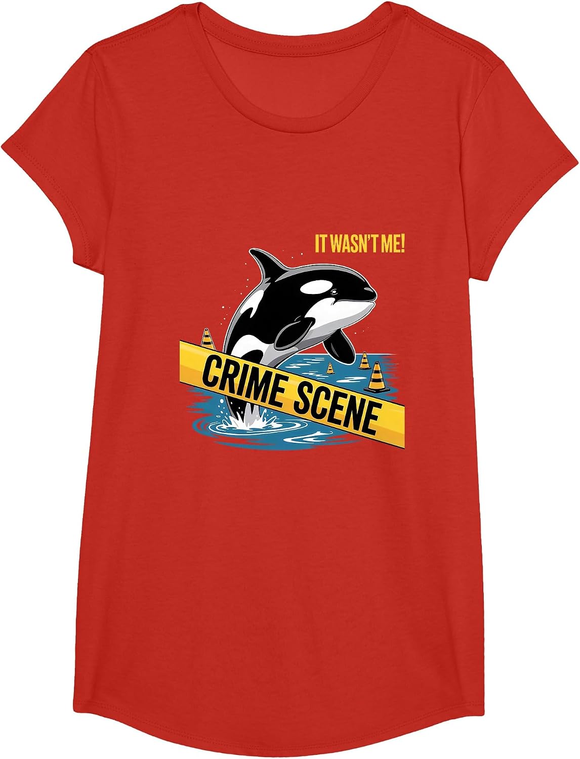 Orca Killer Whale Crime Scene Ocean T-Shirt - Girls Red