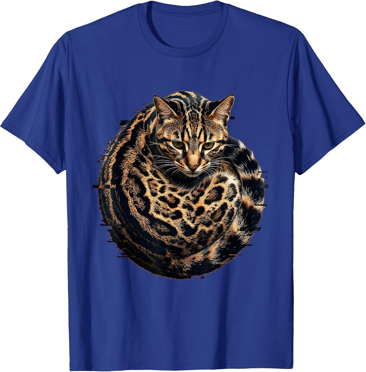 Ocelot Curl Wild Cat Animal Print Design T-Shirt - Royal Blue