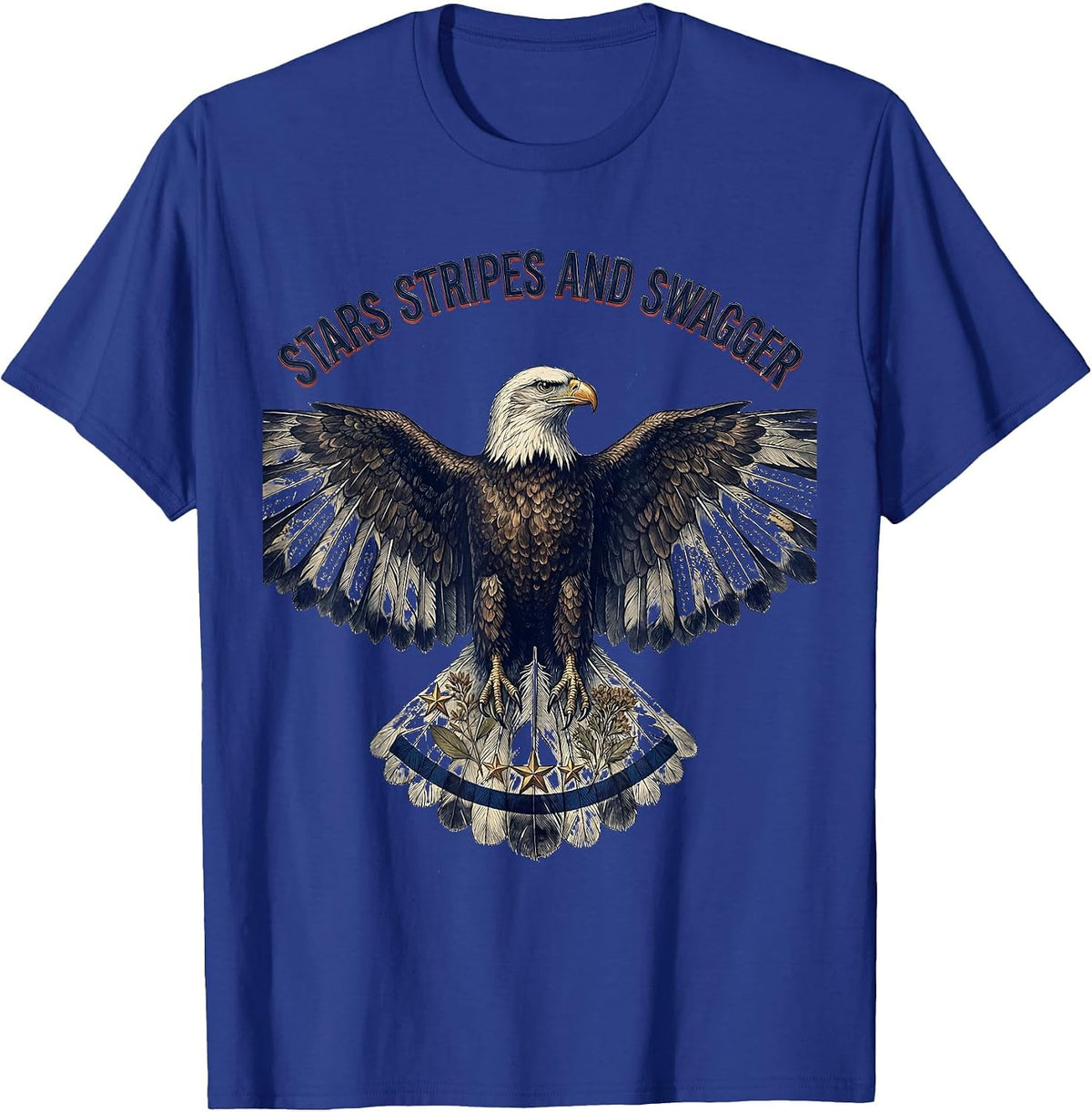 Stars Stripes and Swagger American Flag Design T-Shirt - Royal Blue