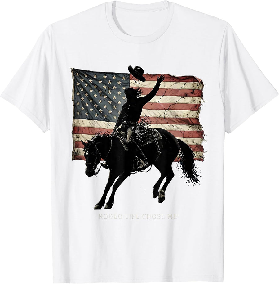 Men's Rodeo Life Chose Me Western Cowboy Design T-Shirt - White