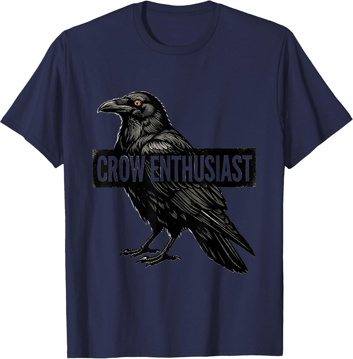 Men's Crow Enthusiast Gothic Nature Bird Silhouette Art T-Shirt - Navy Blue