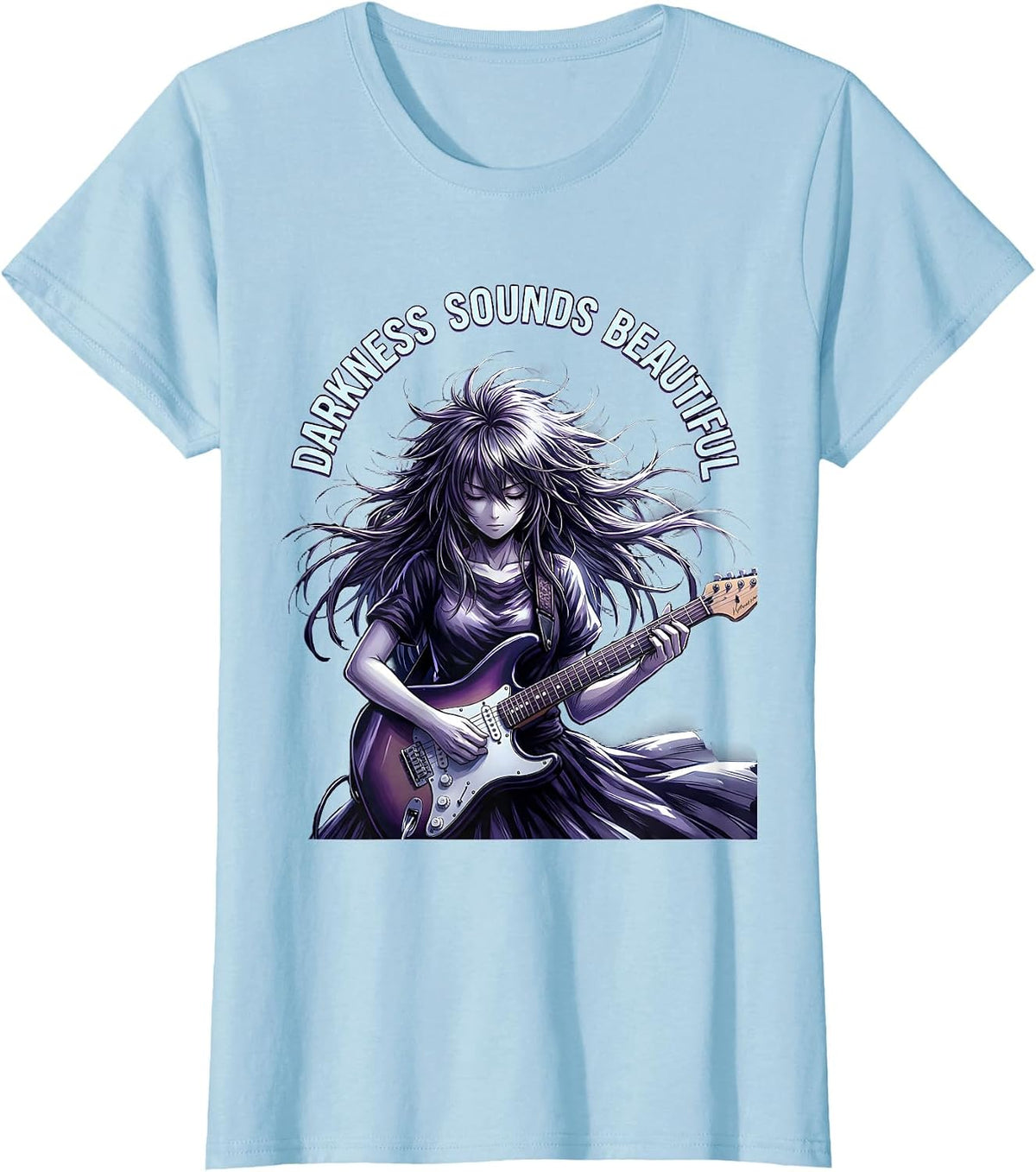 Women's Darkness Sounds Beautiful Metal Band Design T-Shirt - Baby Blue