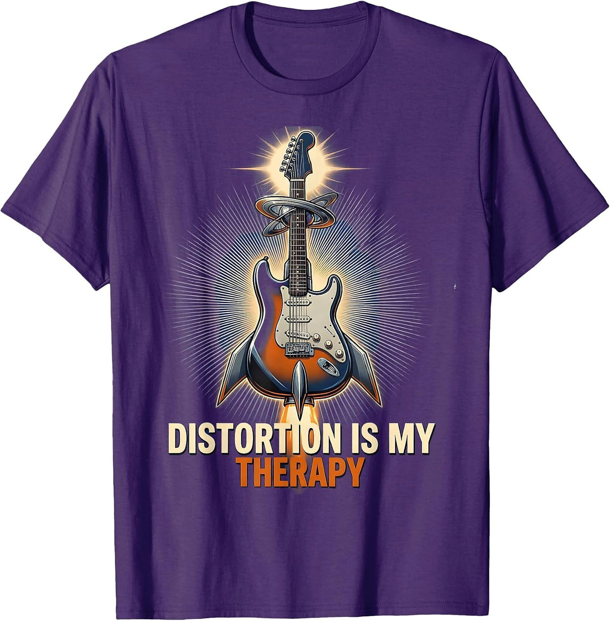 Distortion Is My Therapy Grunge Music Design T-Shirt - Purple