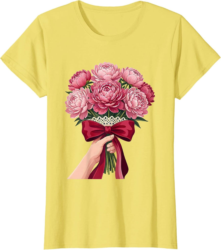 Women's Gigi Peony Bouquet Floral Hand Illustration T-Shirt - Lemon Yellow