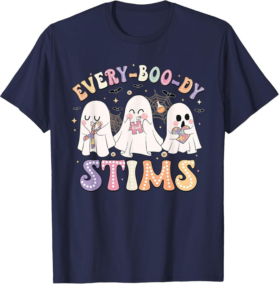Everyboody Stims Halloween Special Education Spooky Autism T-Shirt - Navy Blue