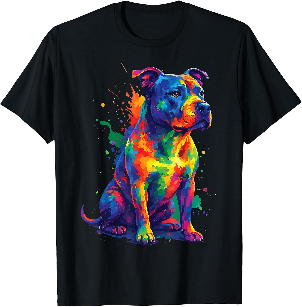 Pit Bull Dog Colorful T-Shirt - Black