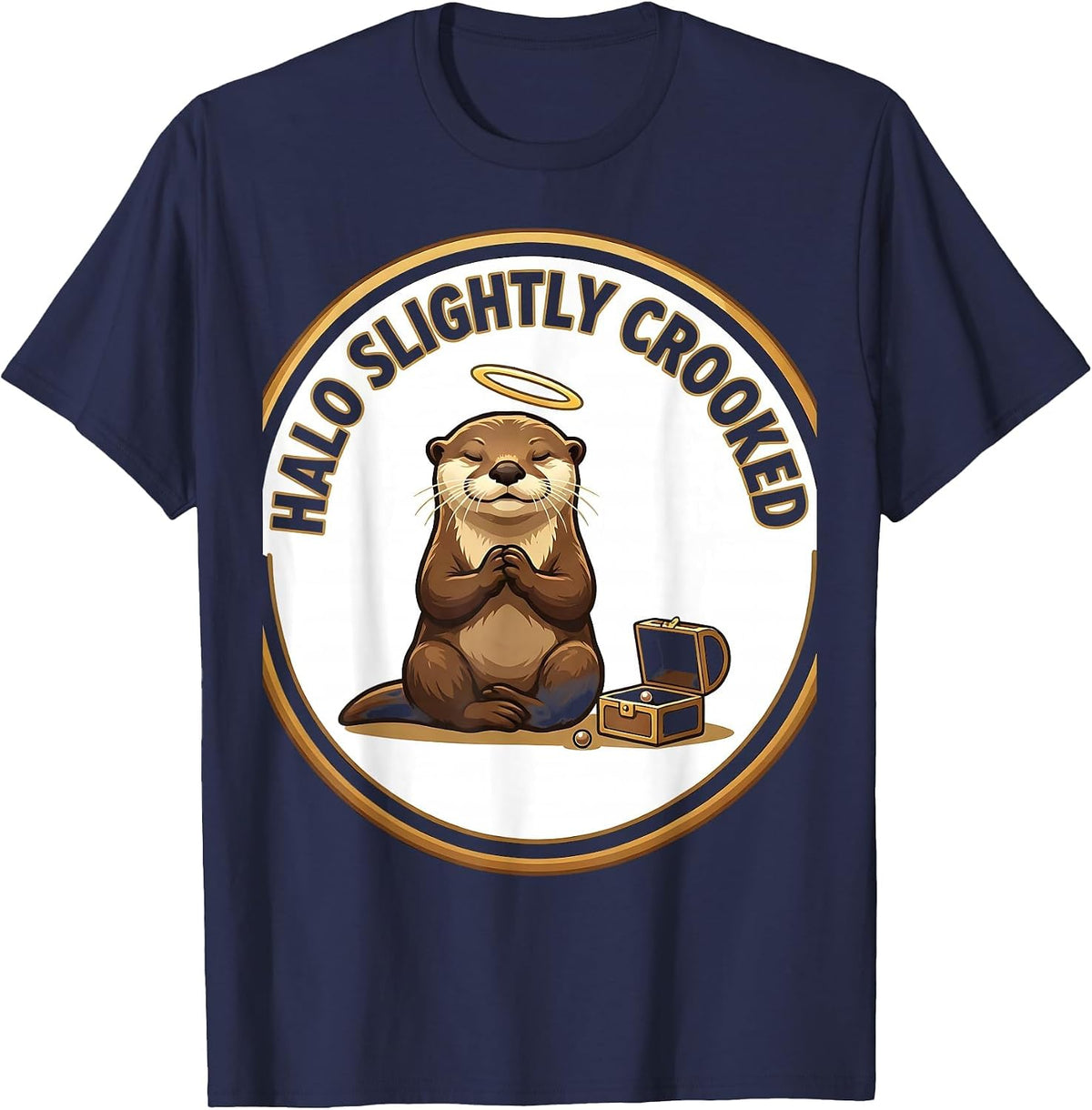 Men's Halo Slightly Crooked Funny Otter Lover Animal Humor T-Shirt - Navy Blue
