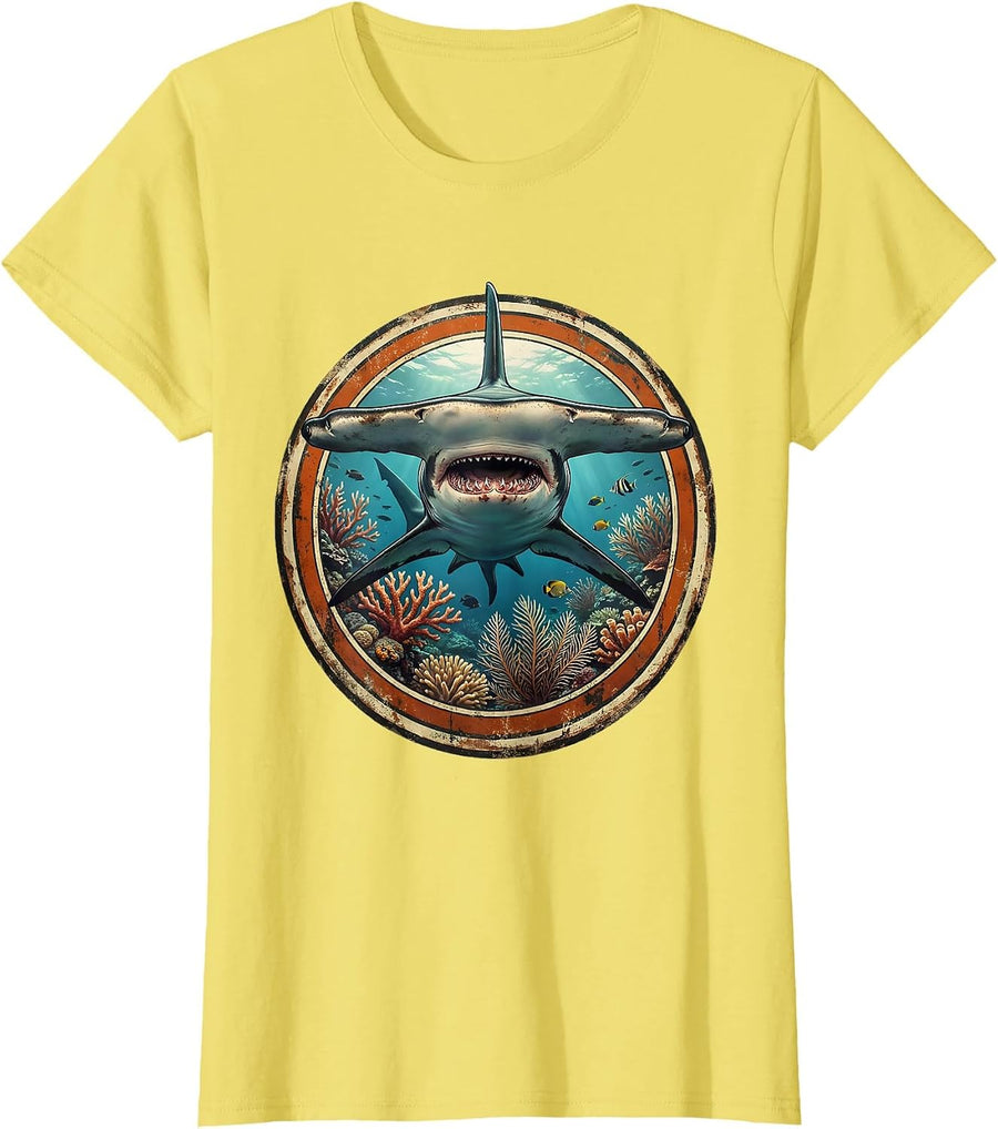 Gulf of America Hammerhead Shark Coral Reef Art T-Shirt - Lemon Yellow