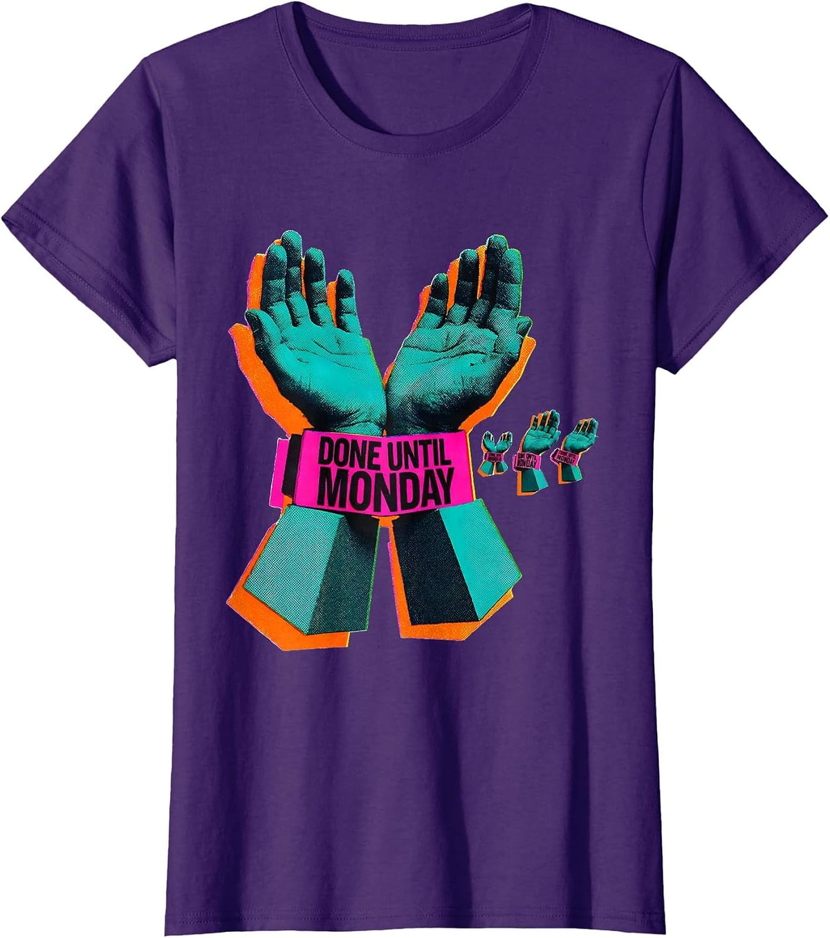 Women's Done Until Monday Risograph ASL Sign Language Teacher Deaf T-Shirt - Purple