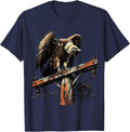 Grunge Vulture Toppled Electric Pole Art T-Shirt - Navy Blue