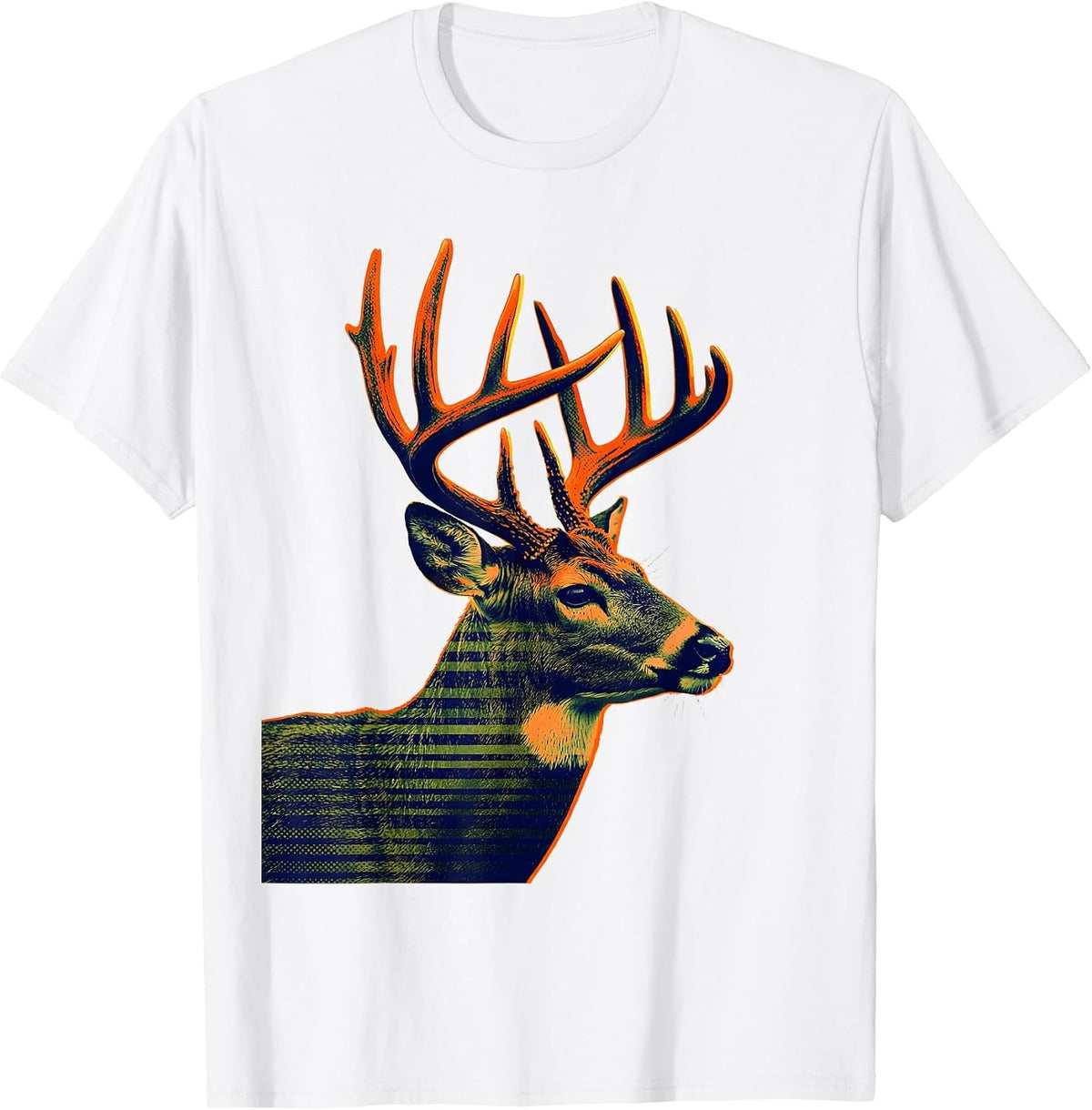 Men's Whitetail Buck Risograph Deer Hunter Gift Hunting Dad T-Shirt - White