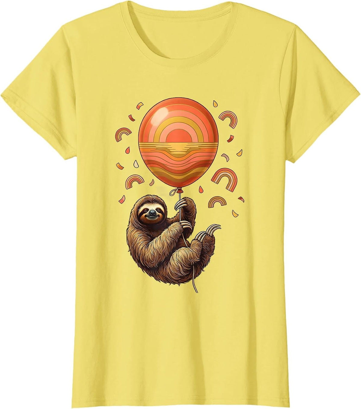 Women's Sloth Balloon Birthday Cute Animal Illustration T-Shirt - Lemon Yellow