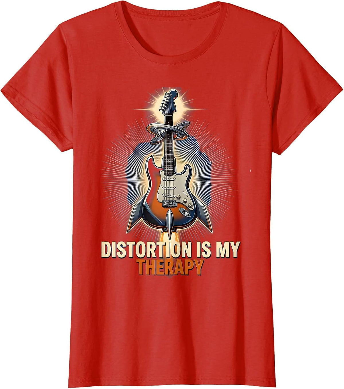 Distortion Is My Therapy Grunge Music Design T-Shirt - Red