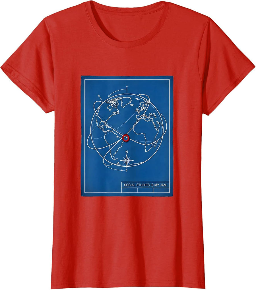 Women's Social Studies Is My Jam Funny Teacher Gift School Humor T-Shirt - Red