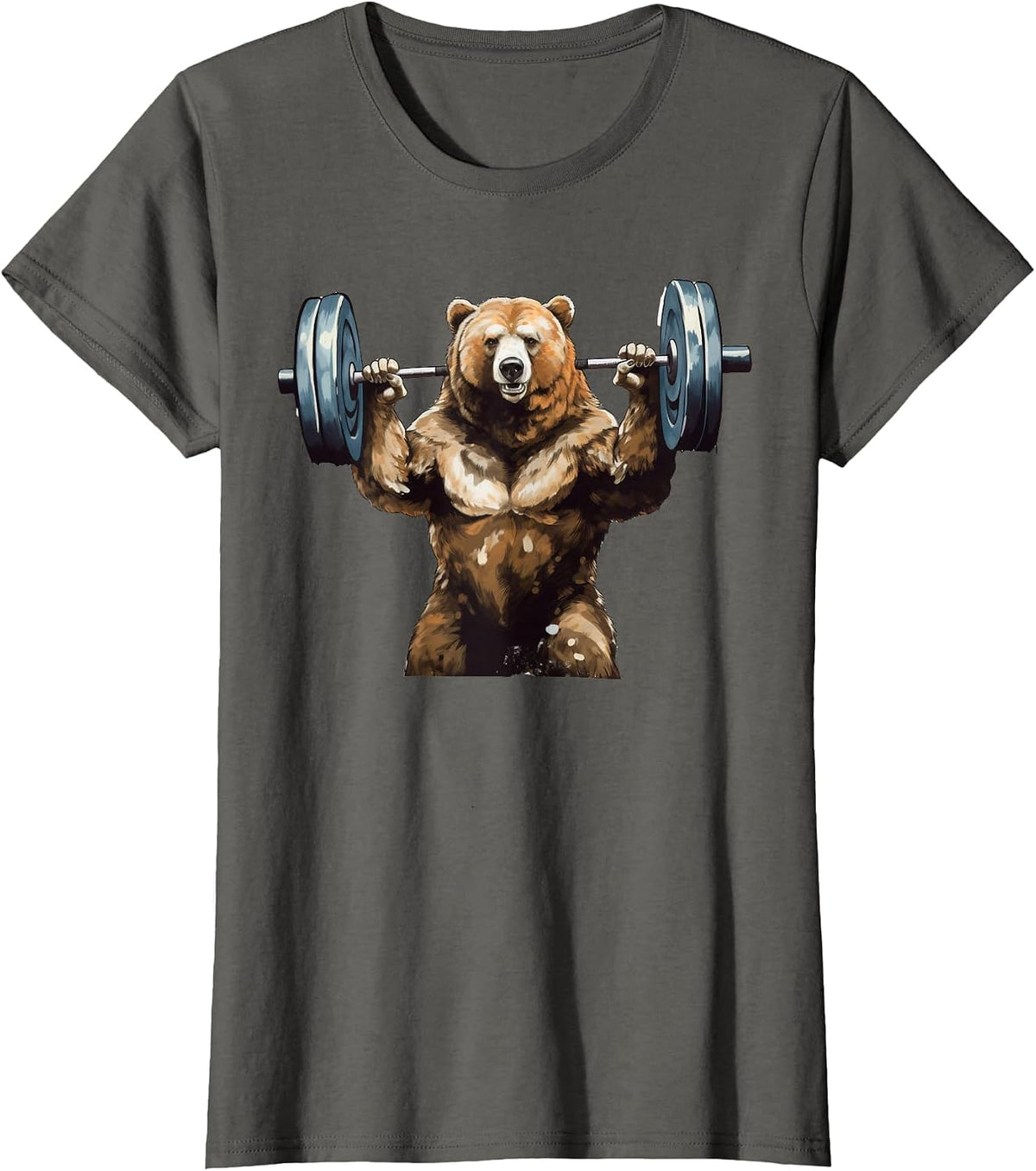 Bear Powerlifting Weightlifting Gym Workout T-Shirt - Asphalt Grey