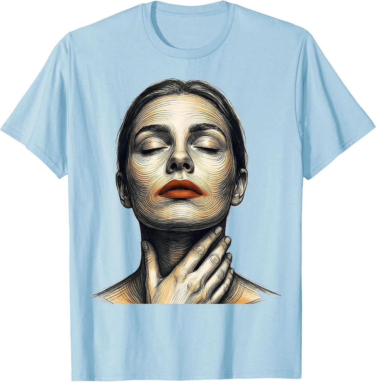 Men's Female Face Abstract Fashion Designer Artwork T-Shirt - Baby Blue