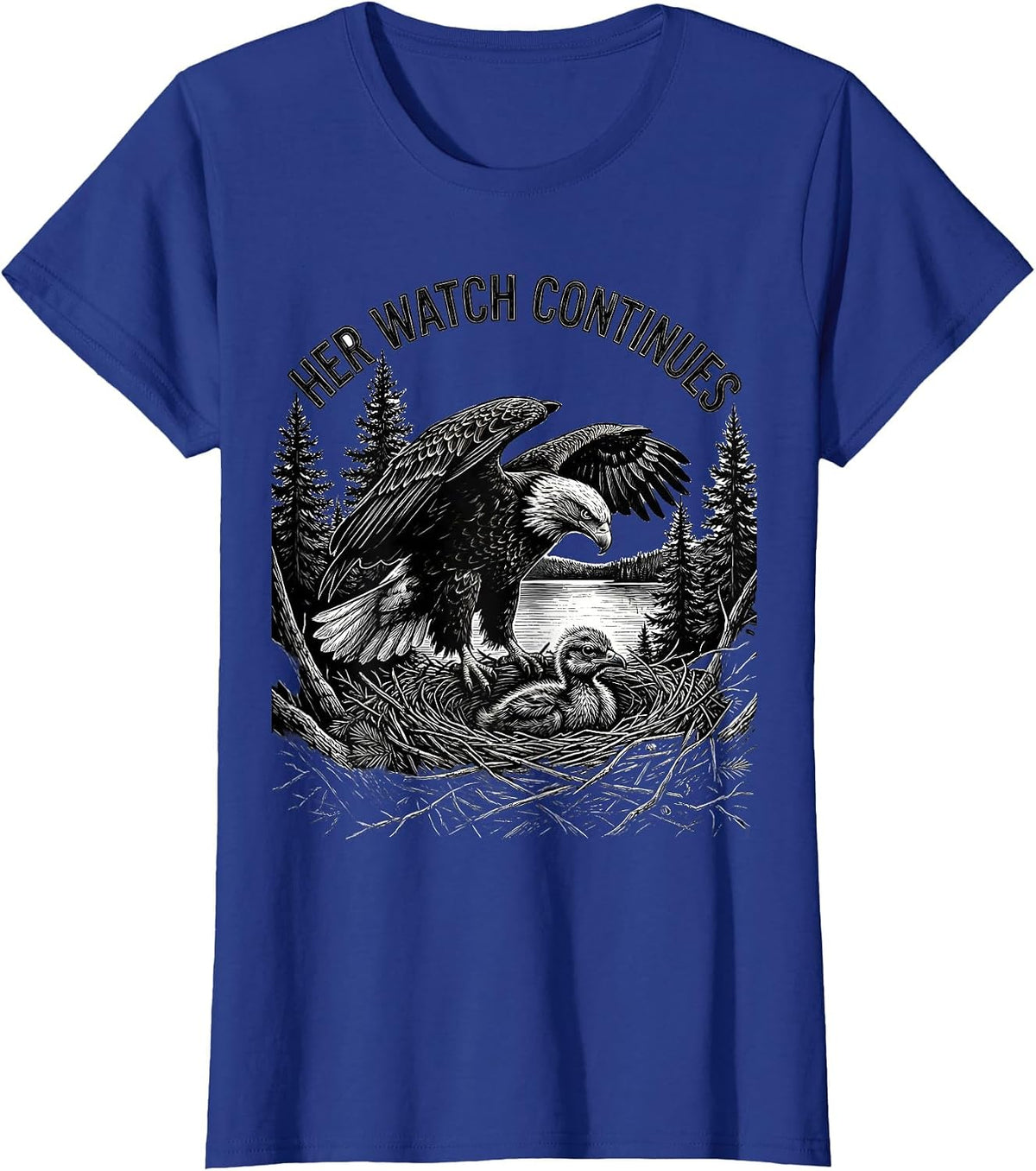 Women's Her Watch Continues Sentimental Memorial Bald Eagle Nature T-Shirt - Royal Blue