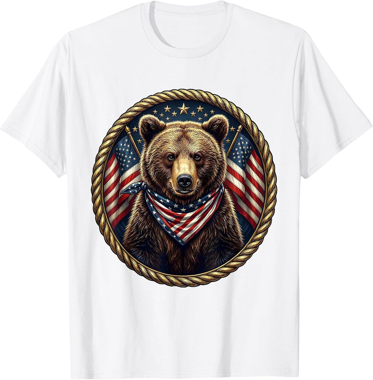Men's Patriotic Bear Cub Red White and Blue Design T-Shirt - White