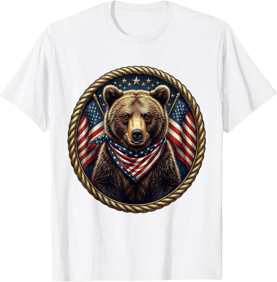 Men's Patriotic Bear Cub Red White and Blue Design T-Shirt - White