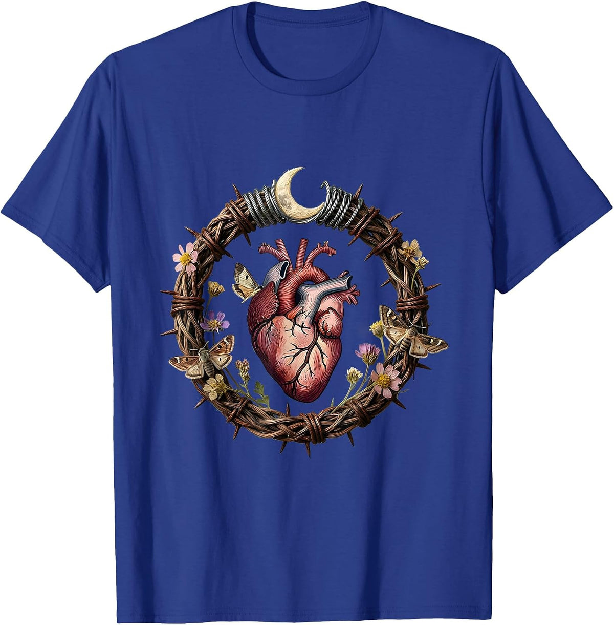 Gothic Barbed Wire Stitched Heart Dark Art Design T-Shirt - Royal Blue