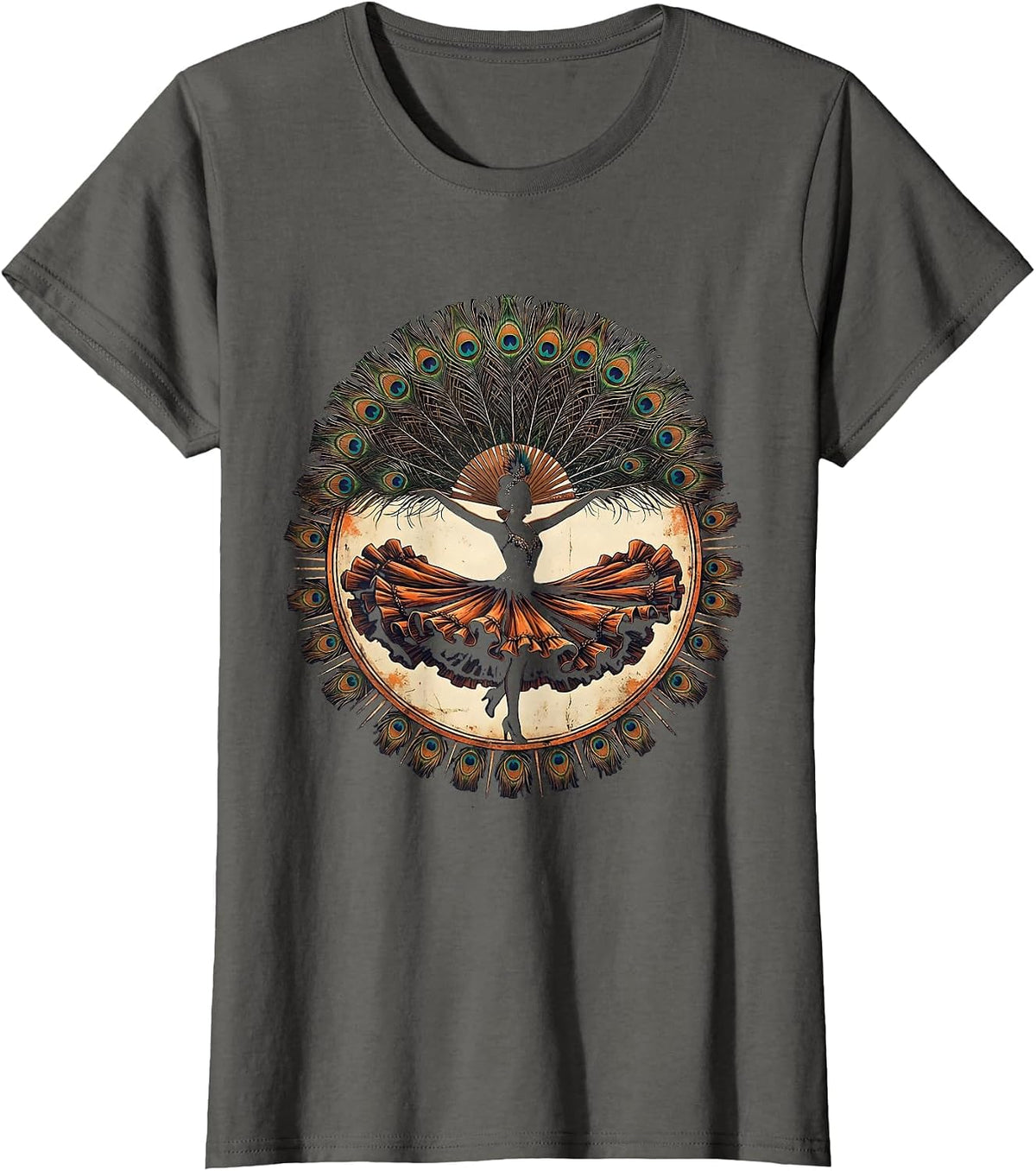 Women's Showgirl Era Spinning Fan Dance Illustration T-Shirt - Asphalt Grey
