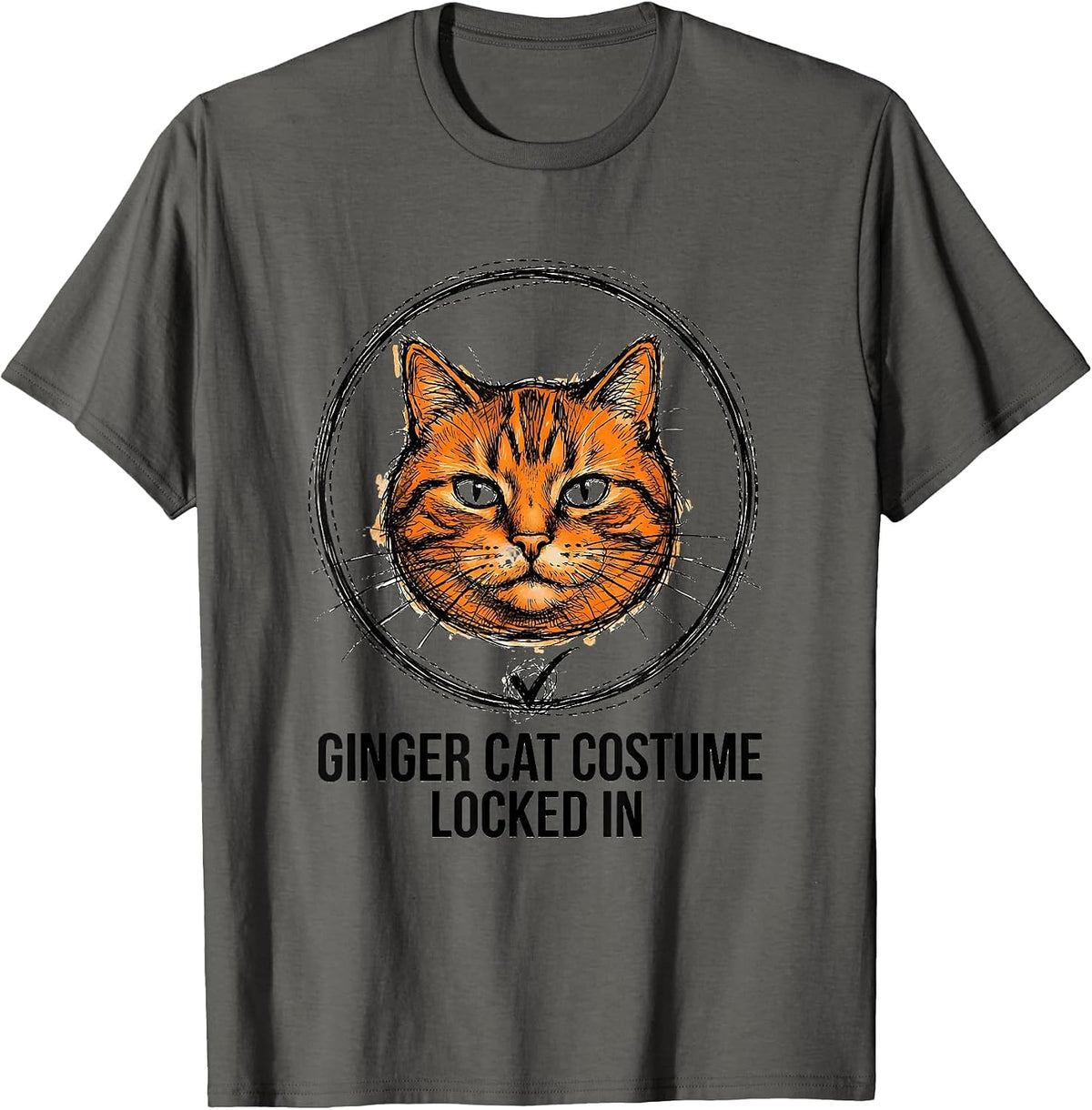 Ginger Cat Costume Locked In Funny Halloween Cat Lovers T-Shirt - Asphalt Grey