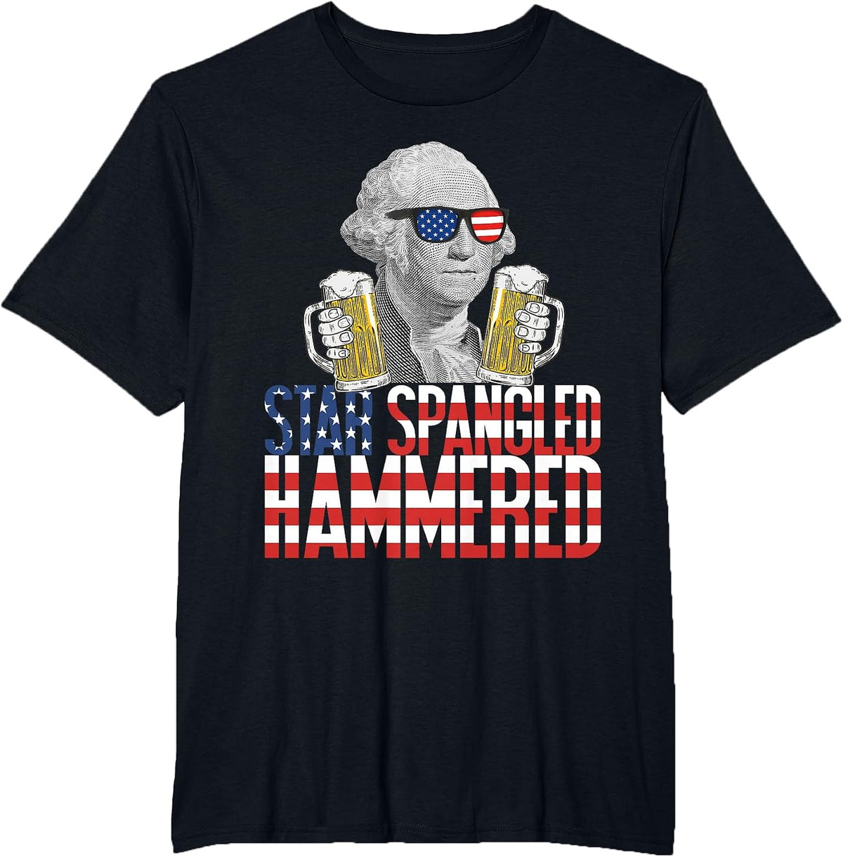 Star Spangled Hammered George Washington Beer Lover T-Shirt - Black
