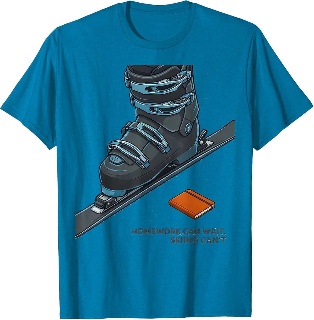 Homework Can Wait, Skiing Can't Funny Ski Lover Gift T-Shirt - Sapphire Blue