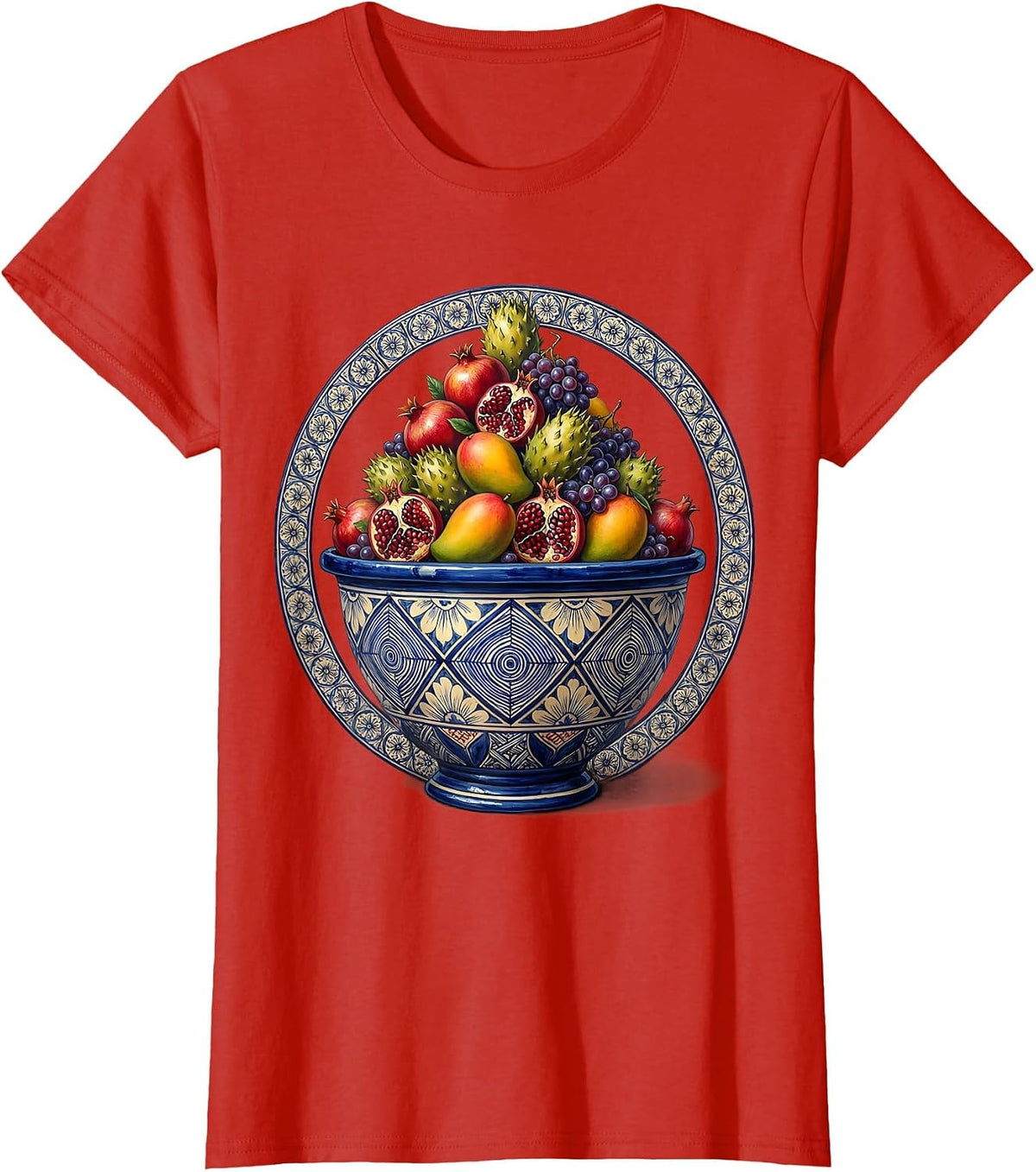 Mexican Talavera Pottery Bowl Overflowing With Fruit T-Shirt - Red