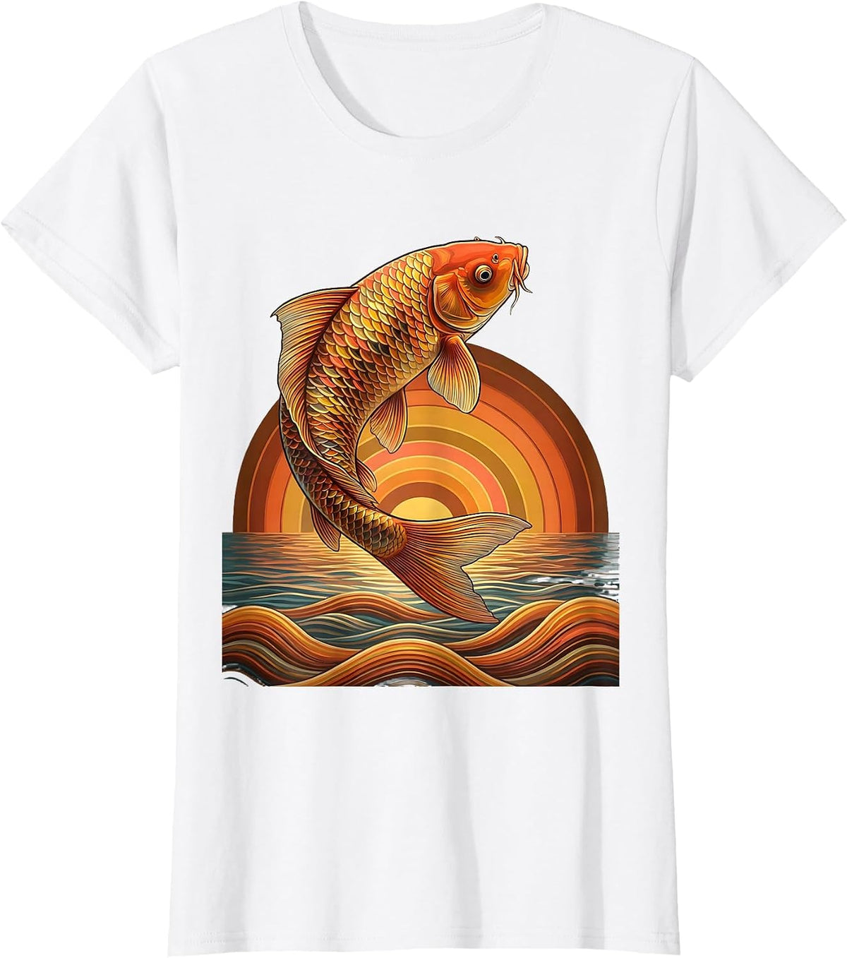 Women's Rainbow Koi Fish Leaping From Water Illustration T-Shirt - White