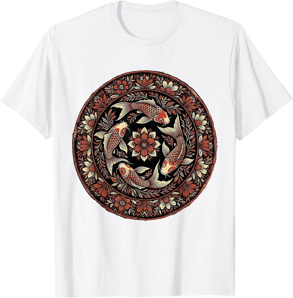 Men's Red White and Blue Koi Fish Swirl Design T-Shirt - White