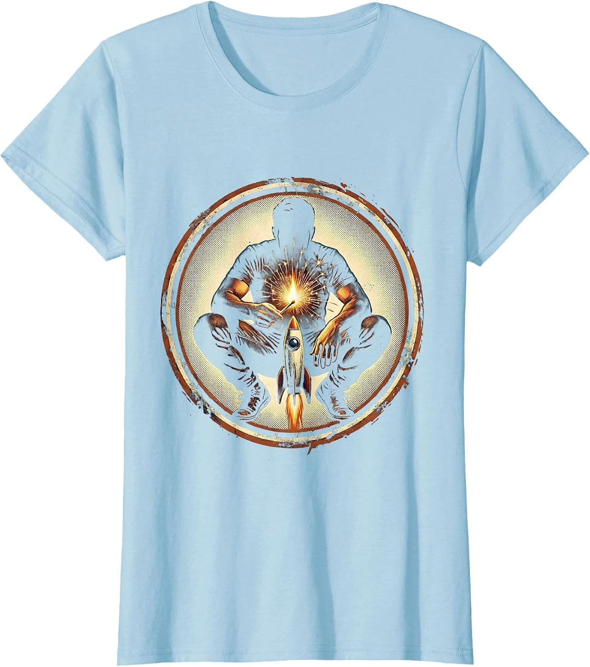 Stupid Fireworks Guy Funny Daredevil Illustration T-Shirt - Baby Blue