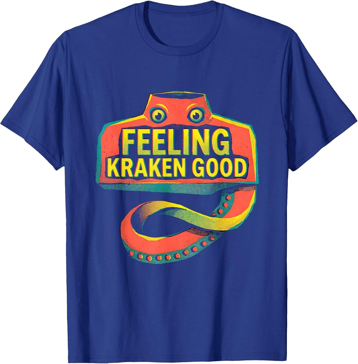 Feeling Kraken Good Risograph Octopus Lover Vintage T-Shirt - Royal Blue