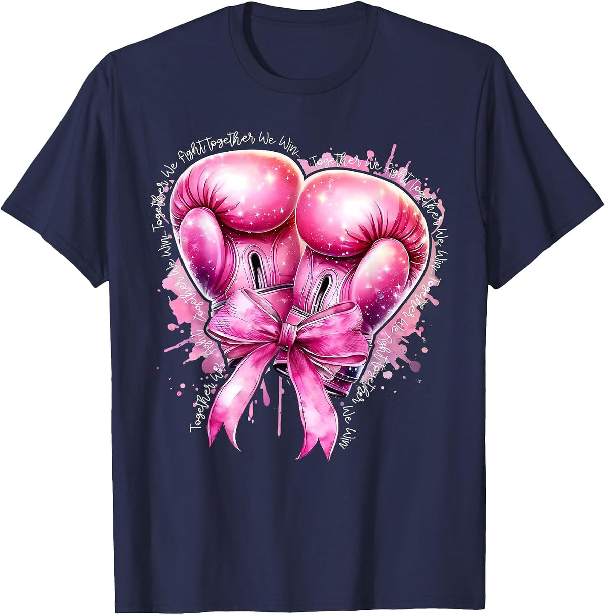 Together We Fight Pink Boxing Gloves Breast Cancer Awareness T-Shirt - Navy Blue