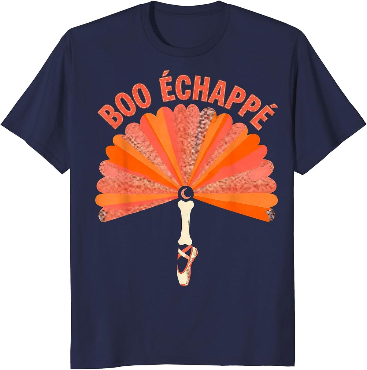 Boo Échappé Risograph Skeleton Ballerina Halloween Costume T-Shirt - Navy Blue