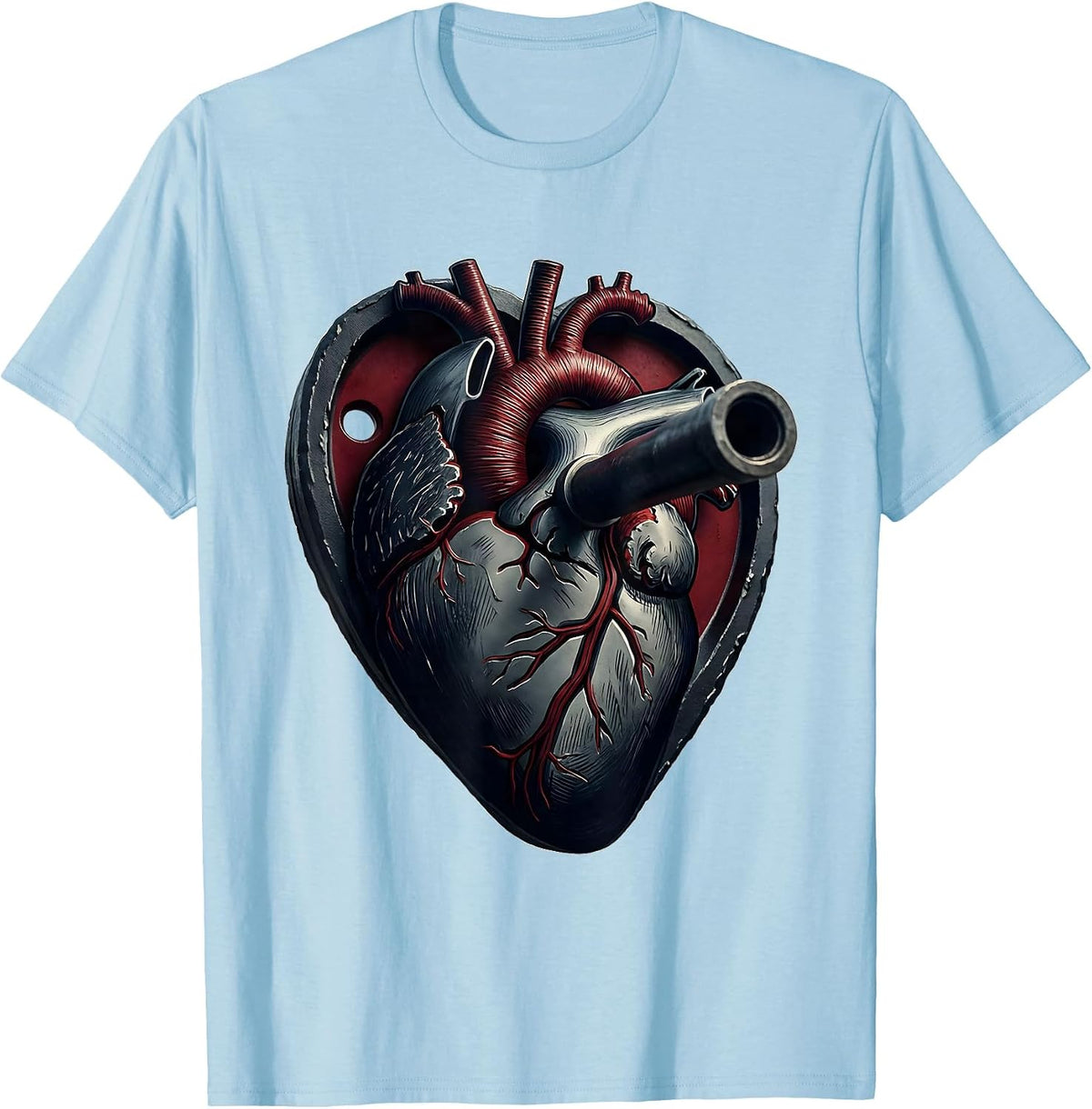 Men's Heart Bumper Plate Gym Humor Valentine's Day Weightlifting T-Shirt - Baby Blue